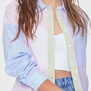 NWOT! Forever 21 Colorblock Striped Oxford Collared Button-Down Shirt, M